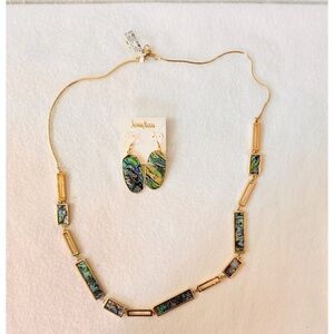 Neiman Marcus NWT  Gold Plated Abalone Shell Necklace and Matching Earrings